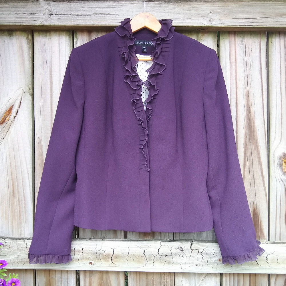 Nipon Boutique Purple Ruffled Detail Blazer